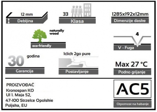 LAMINAT 12mm/Kl.33 KRONOSTEP K063x HRAST DESPERADOS, RASPOLOŽIVO 1,53 m2 