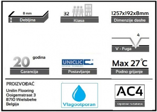 LAMINAT  8mm/Kl.32 TEAM FLOORING 8107x OAK NISSI, RASPOLOŽIVO 19,475 m2 