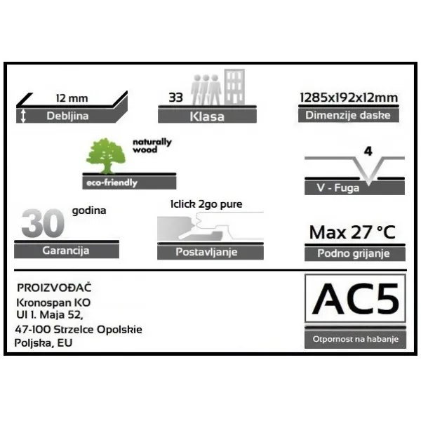 LAMINAT 12mm/Kl.33 KRONOSTEP K063x HRAST DESPERADOS, RASPOLOŽIVO 1,53 m2 