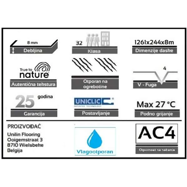 LAMINAT  8mm/Kl.32 EVEREST 61114x SUMMER OAK, RASPOLOŽIVO 14,462m2 