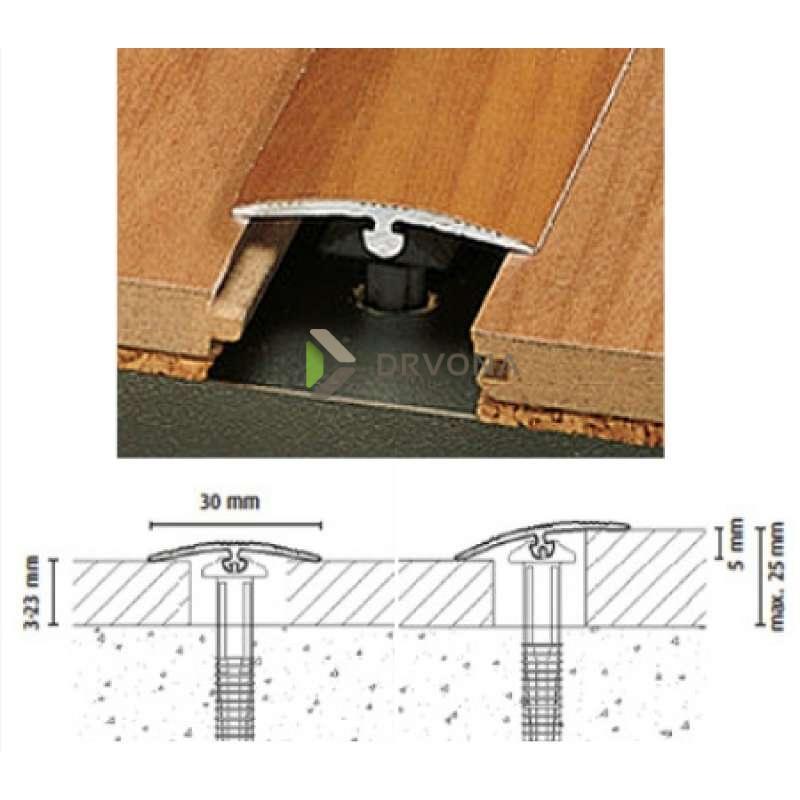 ALU PROFIL SIMPLE-FIX 23 270/SREBRNI SAMOLJEPLJIVI PRIJELAZNI RAVNI 28mm