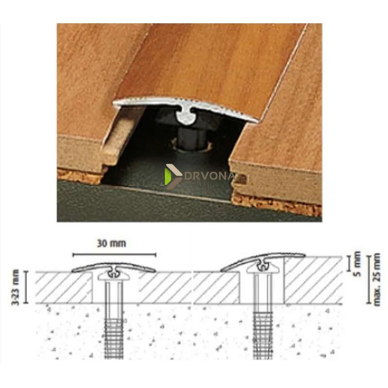 ALU PROFIL SIMPLE-FIX 25 90/SREBRNI SAMOLJEPLJIVI PRIJELAZNI ZAOBLJENI 28mm