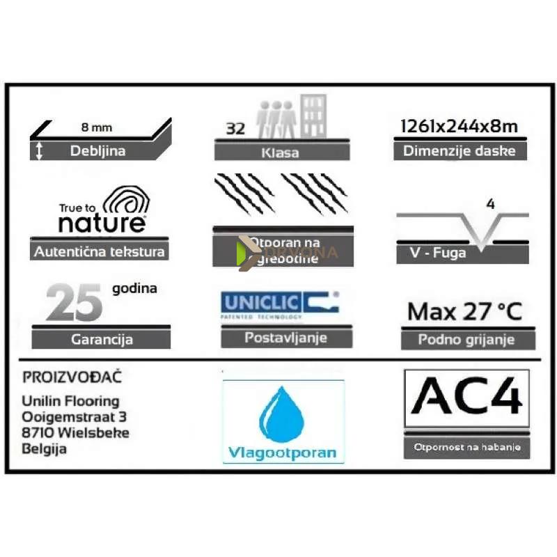 LAMINAT  8mm/Kl.32 EVEREST 61114x SUMMER OAK, RASPOLOŽIVO 14,462m2 